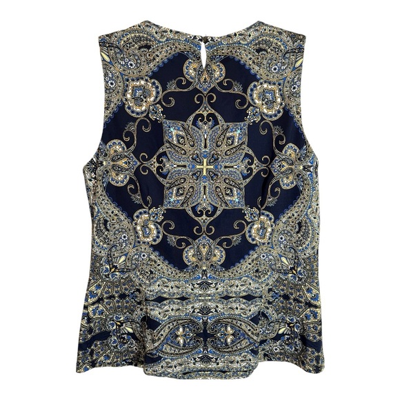 J. McLaughlin Navy Blue paisley sleeveless top Size Medium - Picture 4 of 5
